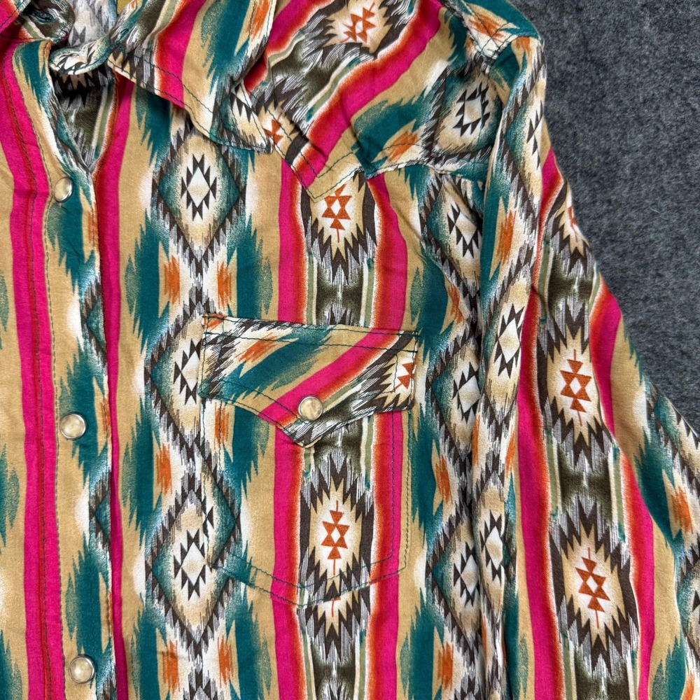 Wrangler Western Shirt Womens L Southwestern Aztec Print Long Sleeve Button Up - Picture 2 of 8